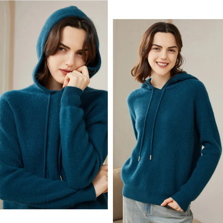 Women's 100% Pure Cashmere Hoodie Sweater Cashmere Hooded Warm Cashmere Sweater