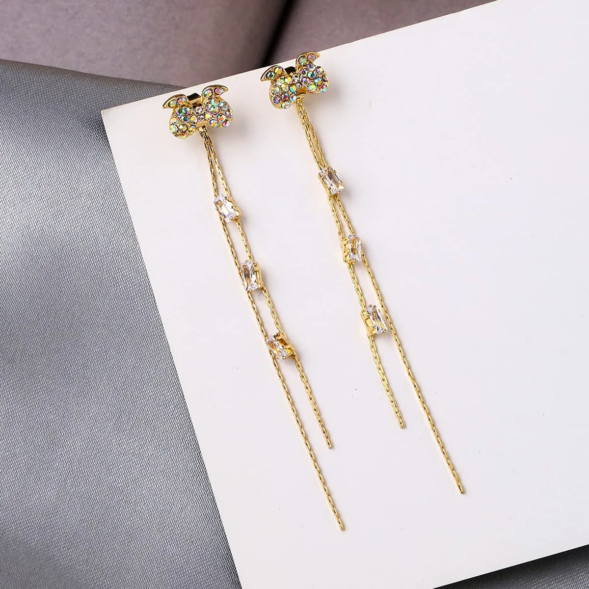 Yellow Chimes Earrings For Women Gold Tone Bow Shaped Long Drop Dangle Earrings For Women and Girls